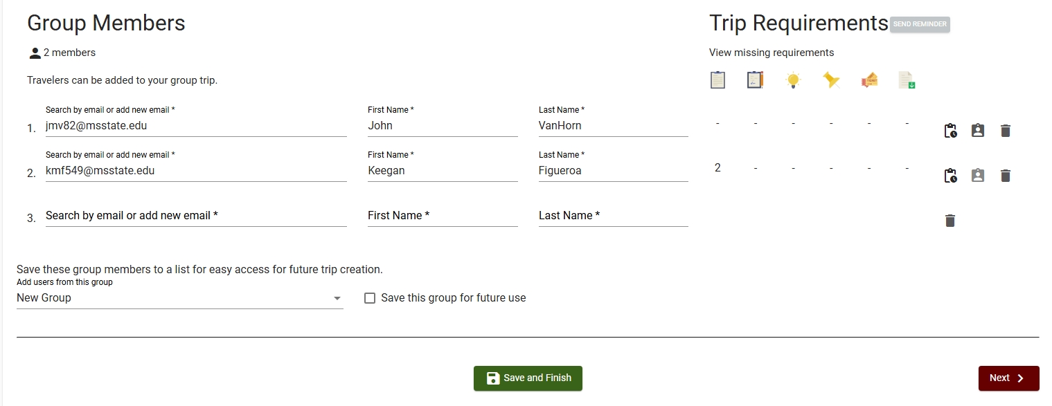 Group members listing screenshot